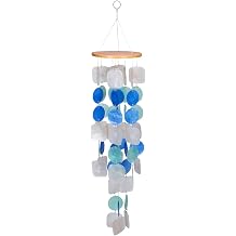 Beachcombers Capiz Sea Shell Decorative Blue and White Wind Chime Tropical Beach Windchime Decor Ocean Decor Decoration Multi