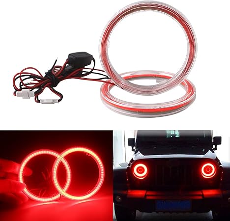 Amazon Cob イカリング 80mm レッド ヘッドライト Led フォグランプ カバー付き 車用 バイク用ライト 2個 Qasim 車 バイク 車 バイク