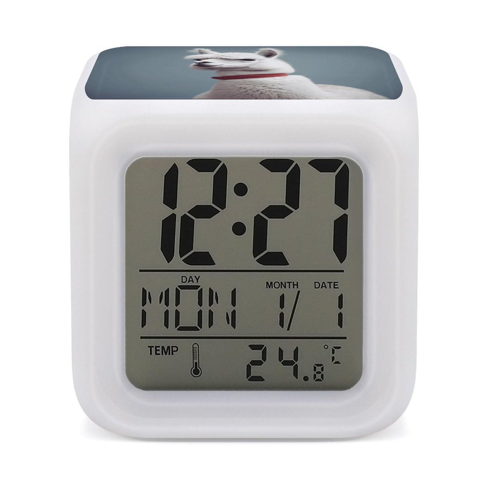 VstaDank Alpaca Alarm Clock with 7 Color Changing Night Light Date Temp Display Wake Clocks LED Display Digital Clock Electric Desk Clocks for Living Office Bedroom Decor