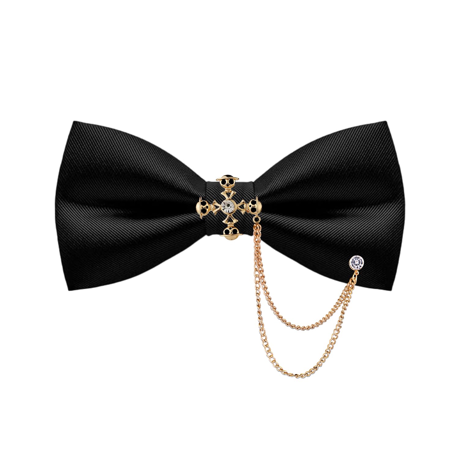 MOHSILY Adjustable Bowtie, Mens Black Bow Tie with Rhinestone Brooch Chain, Pre Tied Bow Ties for Men