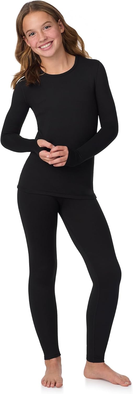 Cuddl Duds Girls Lightweight & Breathable Everyday Active Base Layer Set - Long Sleeve Top & Leggings - Lounge Sets for Kids