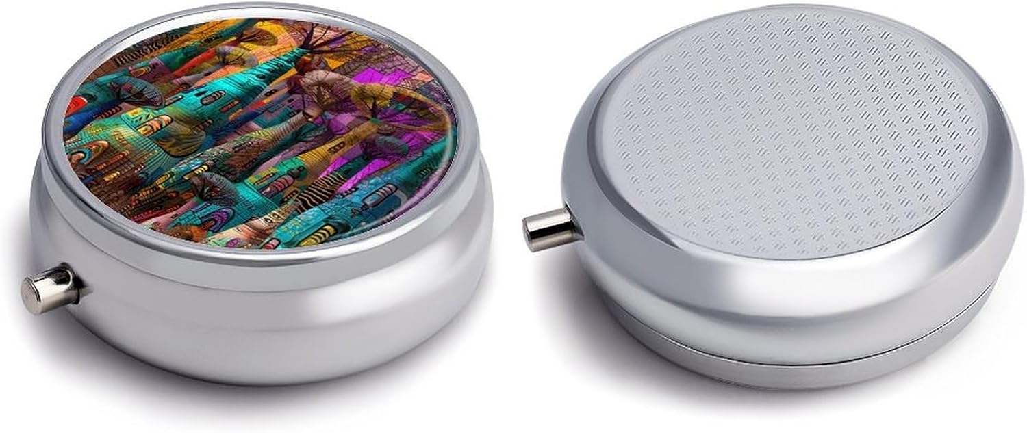 Trees Round Pill Box with 3 Compartments & Mirror image 5