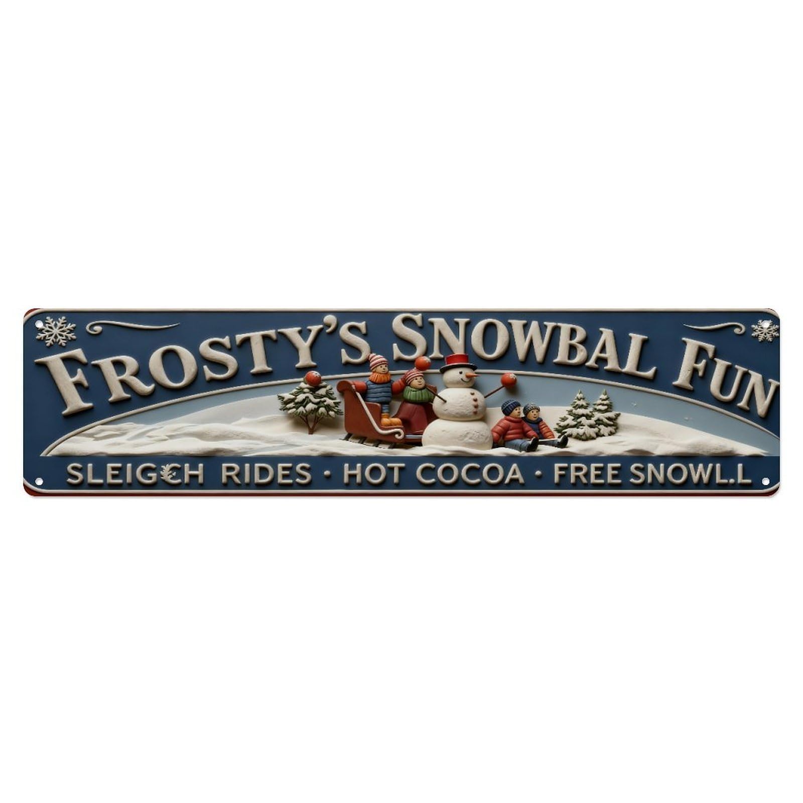 Frosty Snowman Sleigh Ride Winter Fun Metal Tin Sign Plaque
