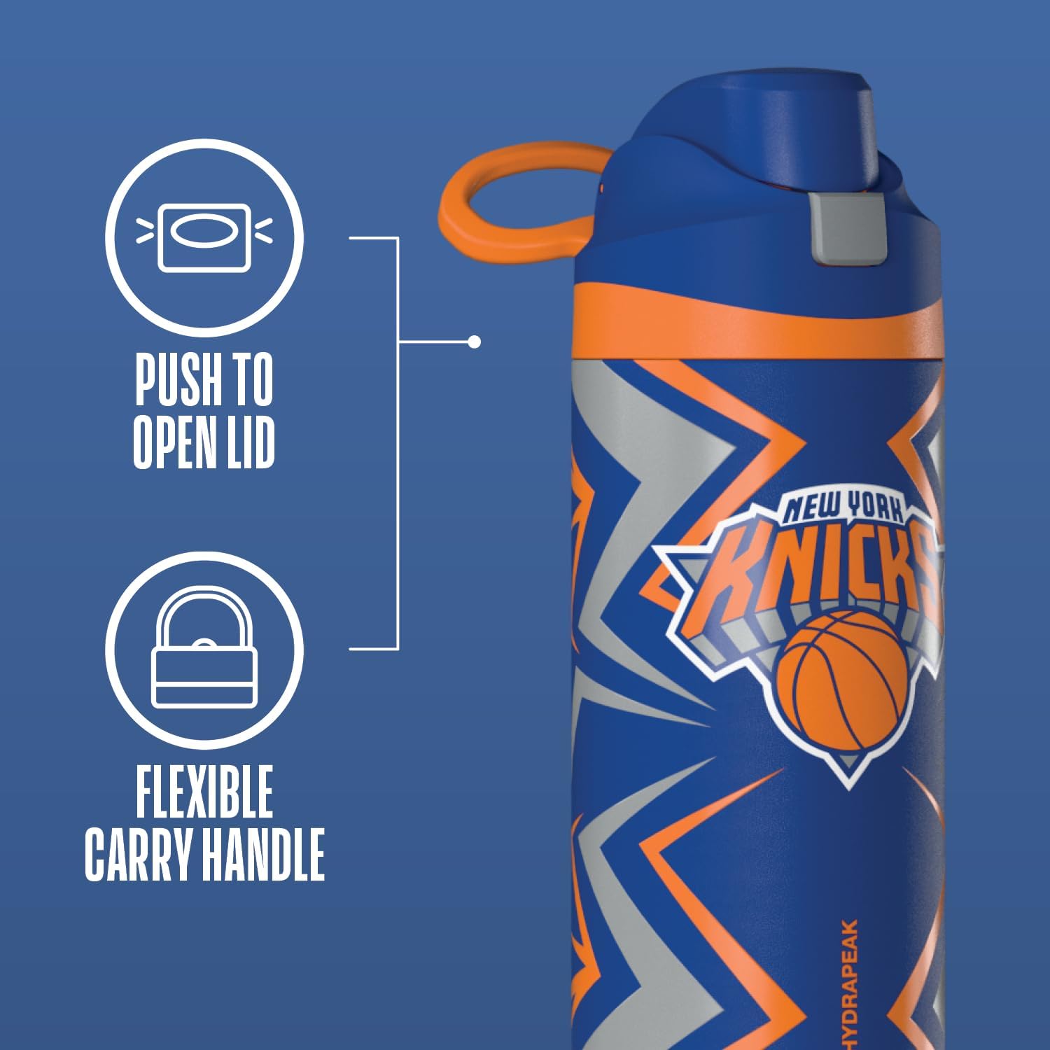 Hydrapeak x NBA Officially Licensed New York Knicks Oasis 20 oz Insulated Kids Water Bottle, Stainless Steel Water Bottle Kids with Chug Lid, Push Button - Image 4
