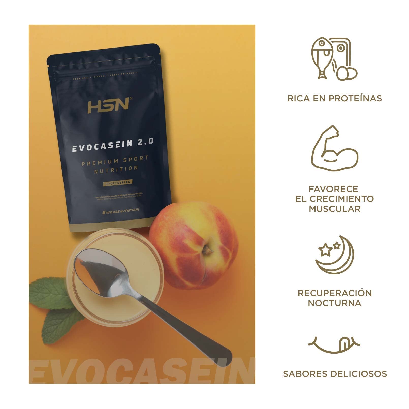 HSN Evocasein 2.0 Mizellarkasein, karibische Vanille, 2 kg, sequentieller Protein-Shake, ideal für vor dem Schlafen, mit Digezyme-Enzymen, kein Dosierer enthalten, kein GMO, vegan, glutenfrei