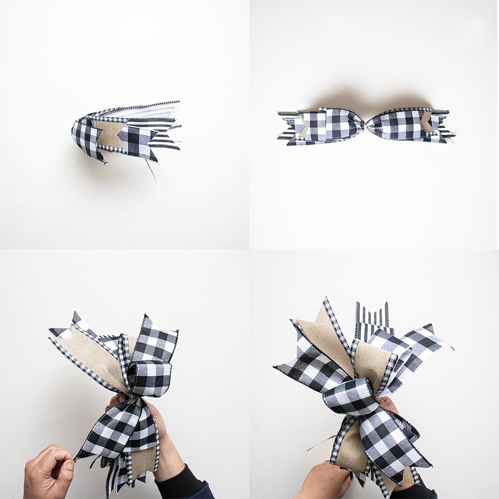 Buffalo Plaid Wreath Bow for Wreath Farmhouse Rustic Front Door Bow Wreath Decorations