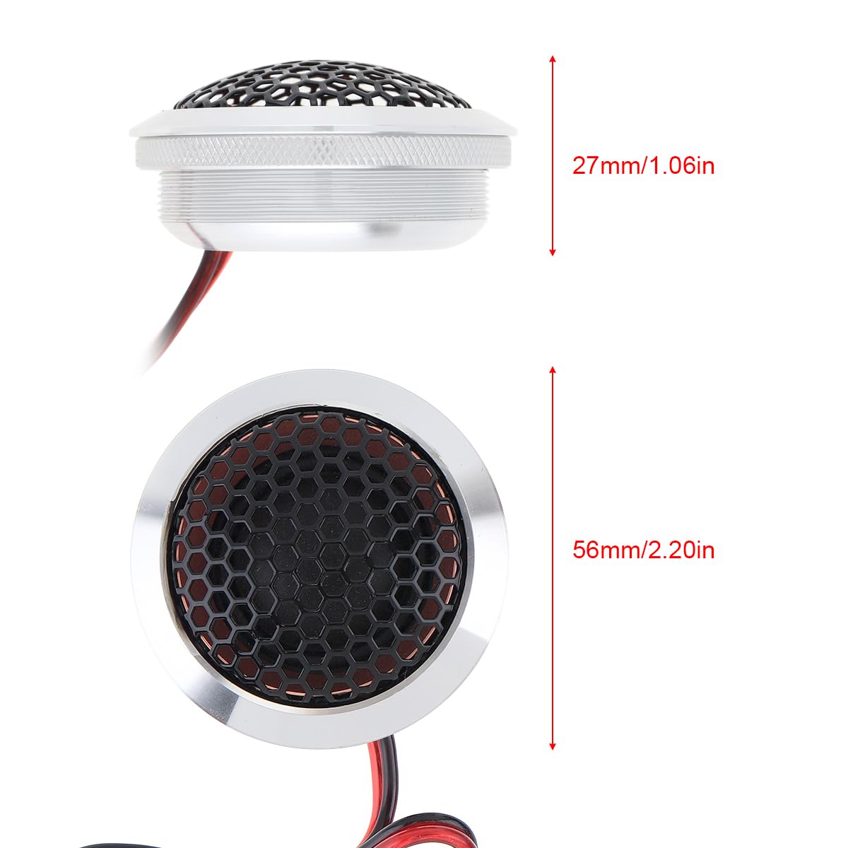 Tweeters de cúpula de seda, 2 unidades de 1.5 pulgadas 250 W T25 de aleación de aluminio de alta eficiencia Mini altavoces para sistema de audio de coche, color plateado