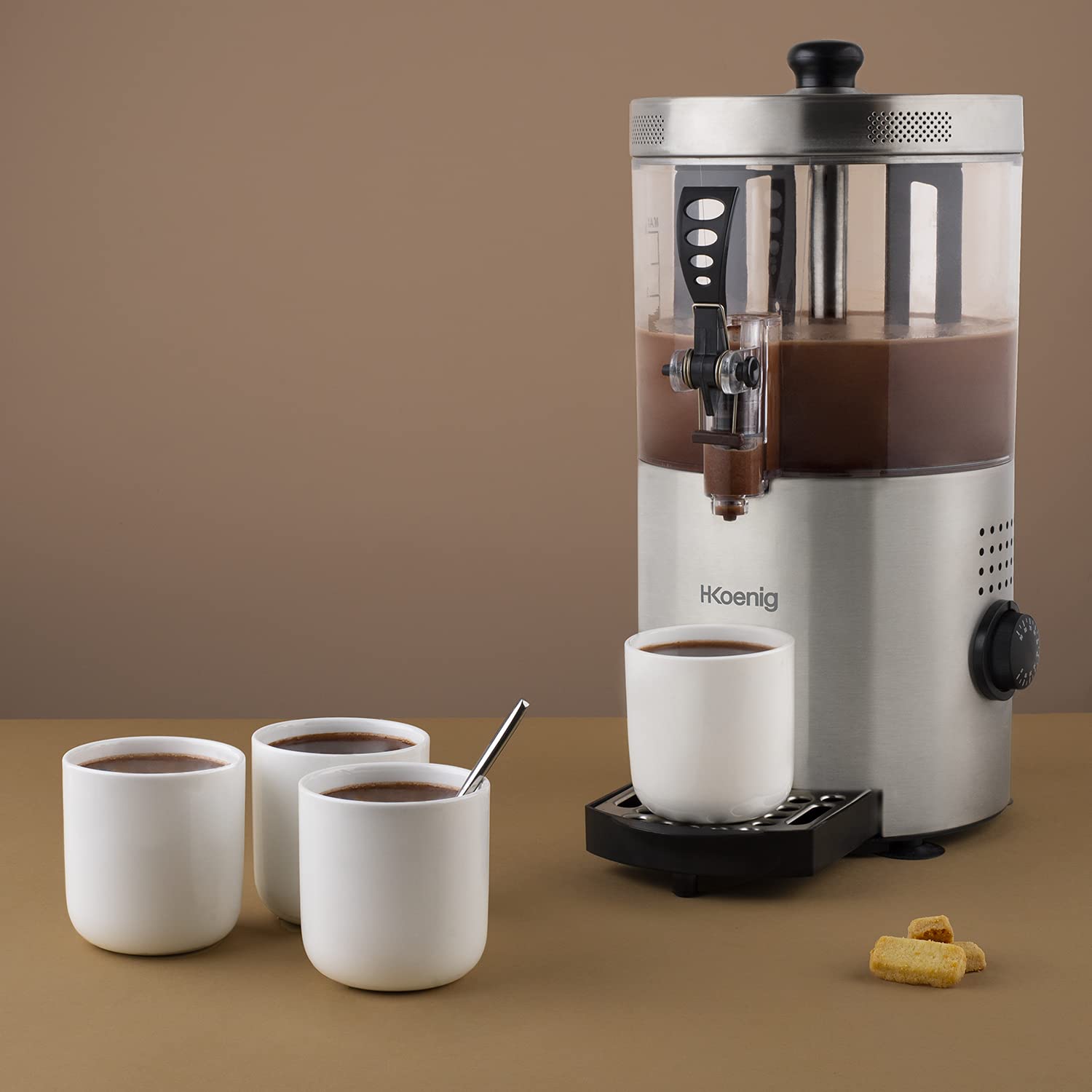 H.Koenig SHK800 Maquina Dispensadora de Chocolate, Capacidad 3L, Diseño en Acero Inoxidable, Temperatura Entre 90ºC y 120ºC, 1200W