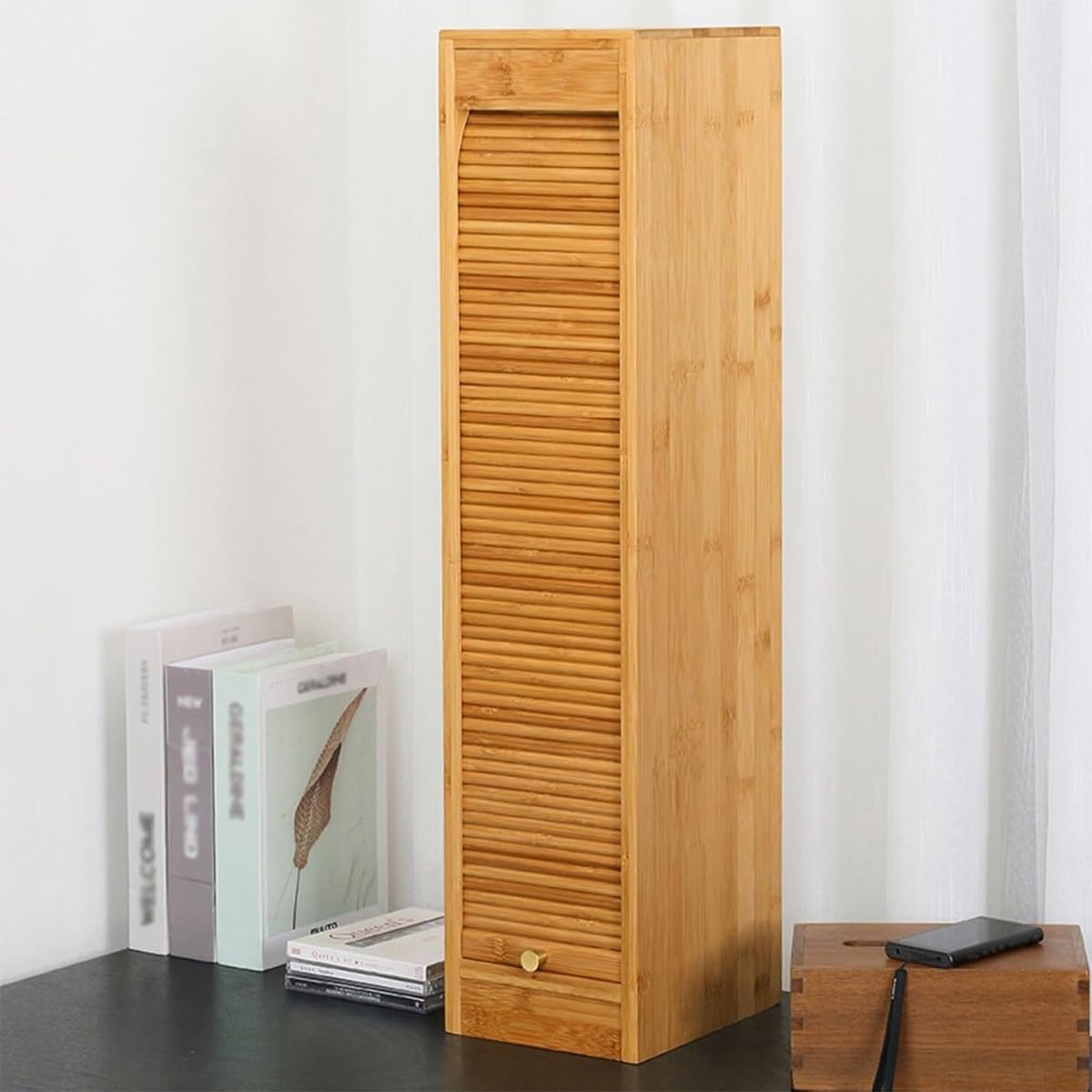 Bamboo CD/DVD Storage Rack,DVD Display Storage Box,Holds up to 40 CD Cases,Applicable CD Size 14 * 1.2 * 12.5cm,No Assembly Required,for Home Office