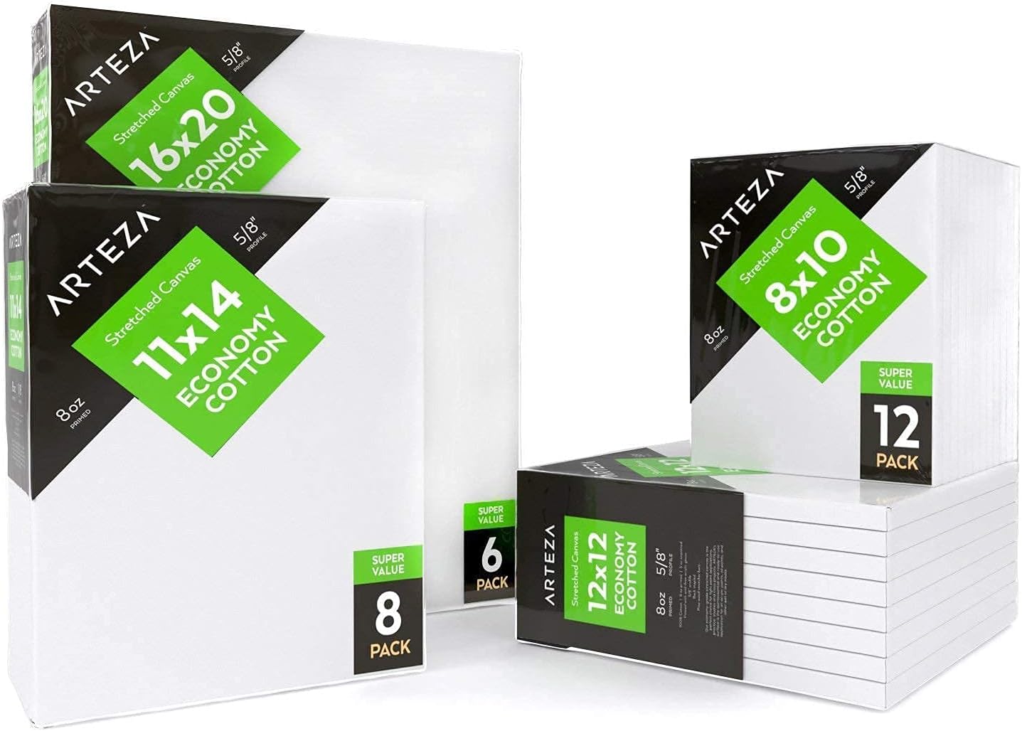 Arteza Stretched Canvas and Craft Paint Bundle, Painting Art Supplies for Artist, Hobby Painters & Beginners