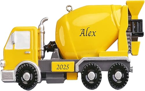 Lydia Gifts Adorno personalizado para árbol de Navidad 2024 para niños, adornos de camiones de cemento personalizados Feliz Navidad, recuerdo