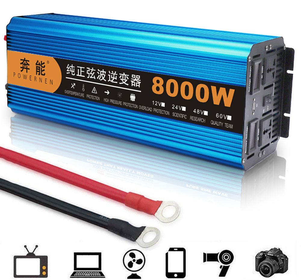Przetwornica napięcia DC 12 V 24 V na AC 240 V, do rodzinnych ciężarówek, samochodów osobowych, konwerterów czystych sinusoidów, złącze AC i interfejs USB (8000 W 12 V)