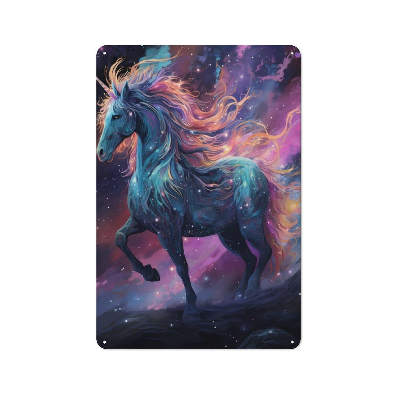 Junmoney Unicorn At Starry Sky Metal Sign 30X20cm With For Workshop Wall, Rustic Decor, For Collectors Decorating Workshops And Hobby Rooms