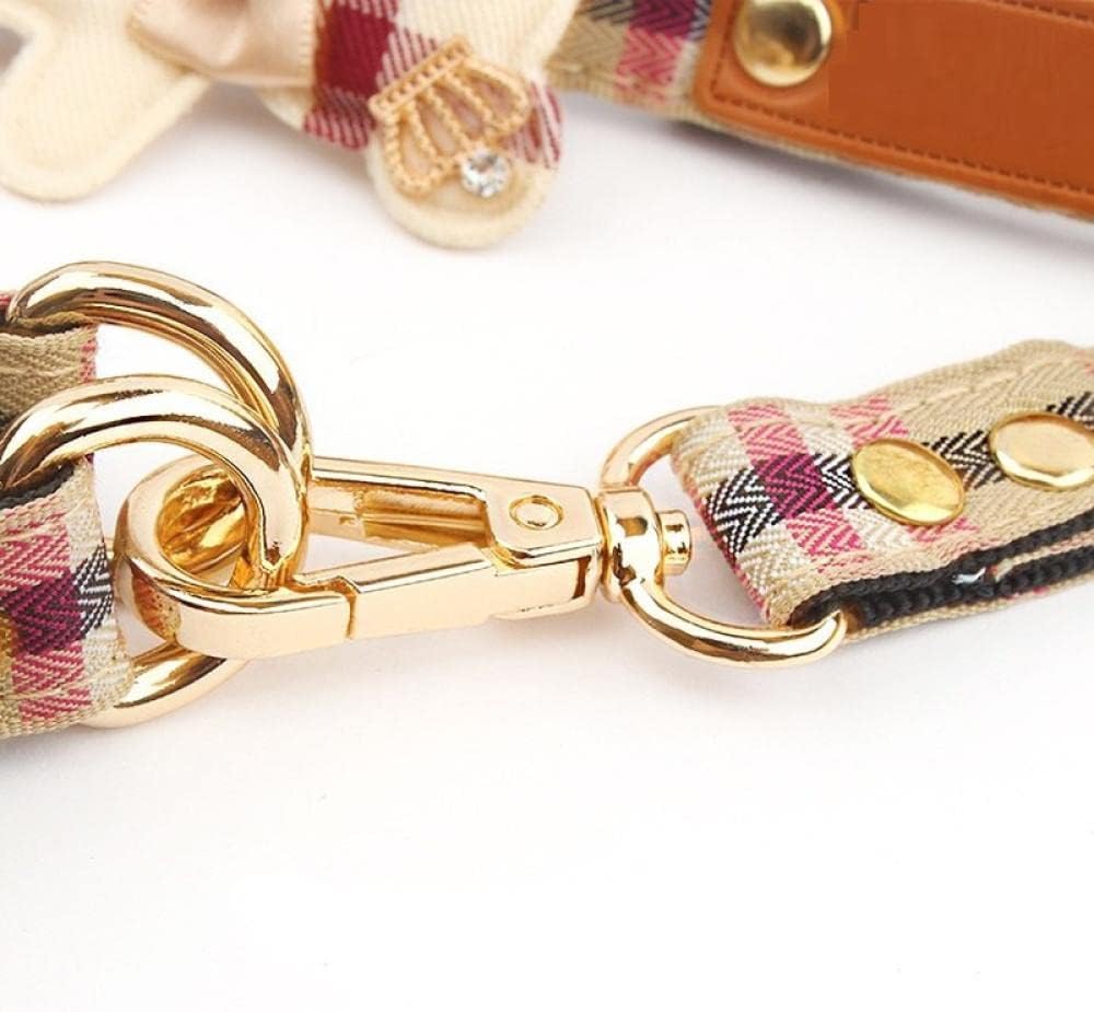 Dog Cat Harness Leash Set Pet Dog Harness Leash Check Bow Collar Dog Walking Rope Chain for Small Medium Pet Harness Suit Leash Set M