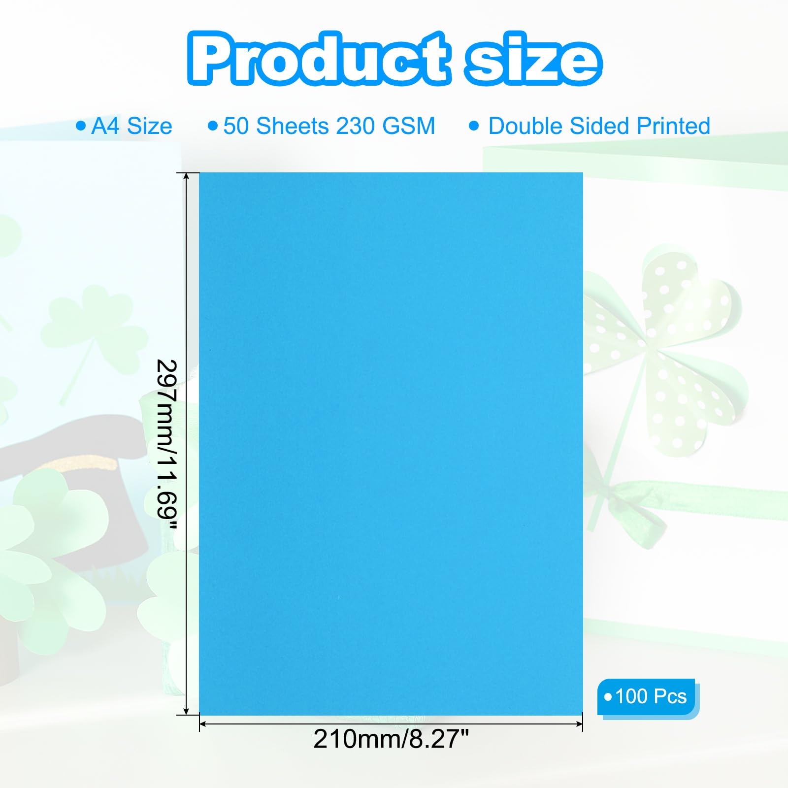 PATIKIL 100 Fogli Di Carta Colorata Formato A4 230GSM Carta Spessa Blu Lago