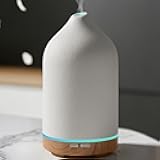 URPOWER 120ML Ceramic Essential Oil Diffuser Ultrasonic Aromatherapy Diffuser with Wood Grain Base, 7-Color LED Lights Auto Shut-Off, Humidifier for Home & Office, Air Diffuser for Relaxation