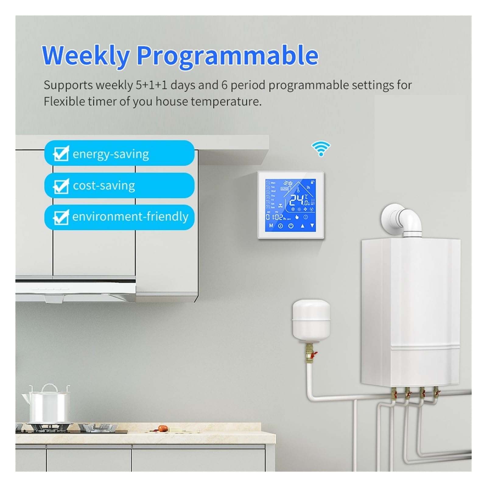 Termostato WiFi Smart Life Riscaldamento Caldaia Acqua/Gas Termostato a pavimento elettrico Regolatore di temperatura ambiente Facile Da Usare(WiFi Water Heating)