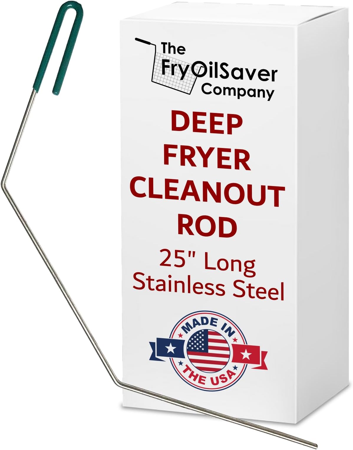 25" Deep Fryer Cleanout Rod โ Angled Shaped & Declogger Goofer Commercial Kitchen Tool - Drain Unclogger & Cleaner - Rust Resistant Deep Fryer Cleaner - Made in USA by FryOilSaver Co. B52C