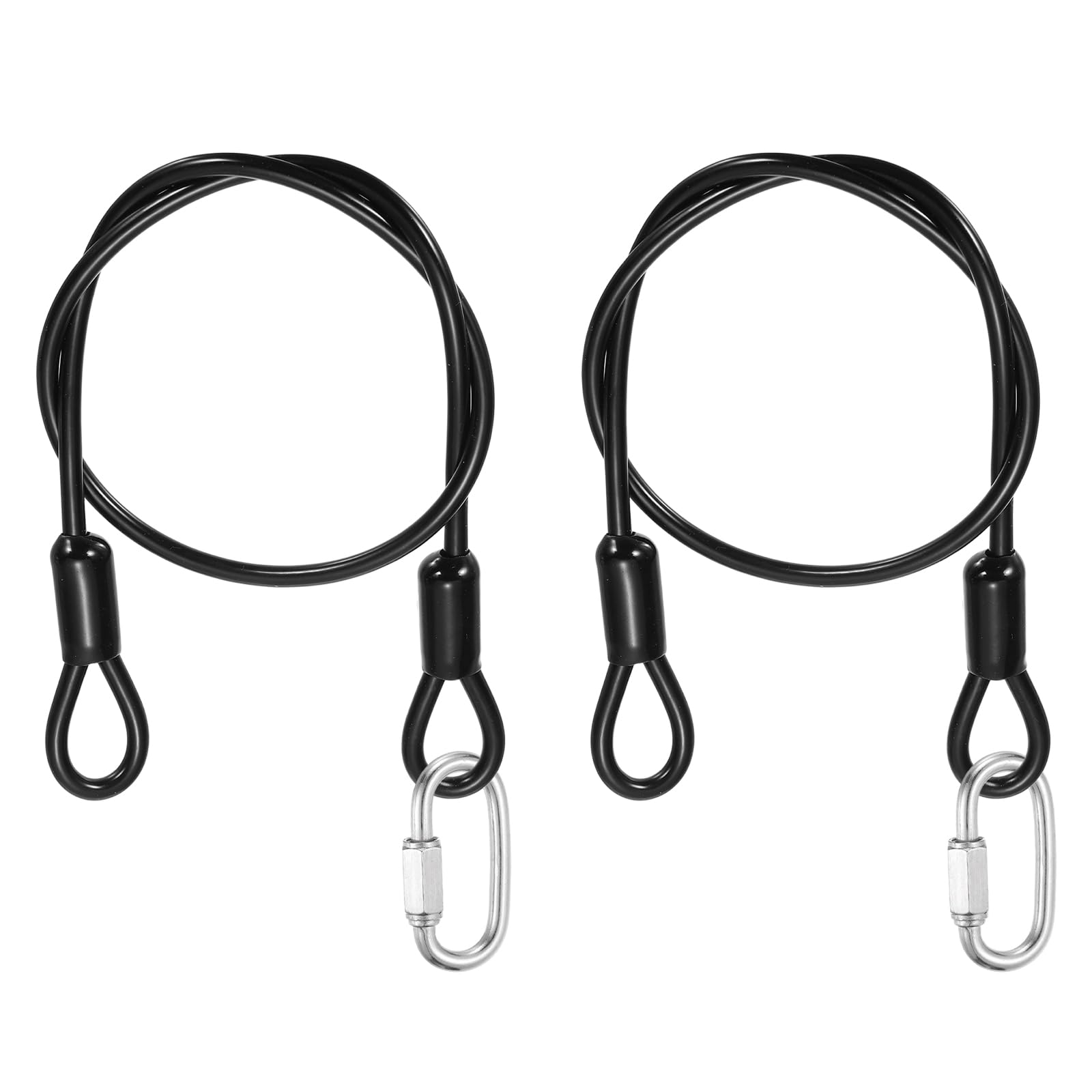 PATIKIL Security Cable Lock (4mm x 50cm, 1.6ft, Black)(2 Set) Vinyl Coated 304 Stainless Steel Double Loop Flexible Wire Rope Safety Cable with Quick Links Locking Connectors