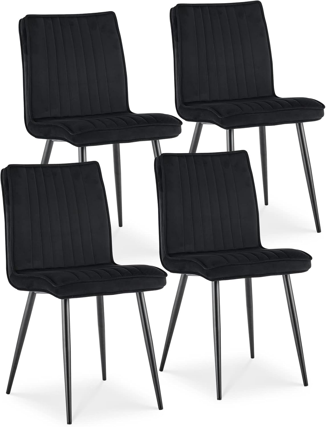 TUKAILAi Set of 4 Black Velvet Kitchen Dining Chairs with Upholstered