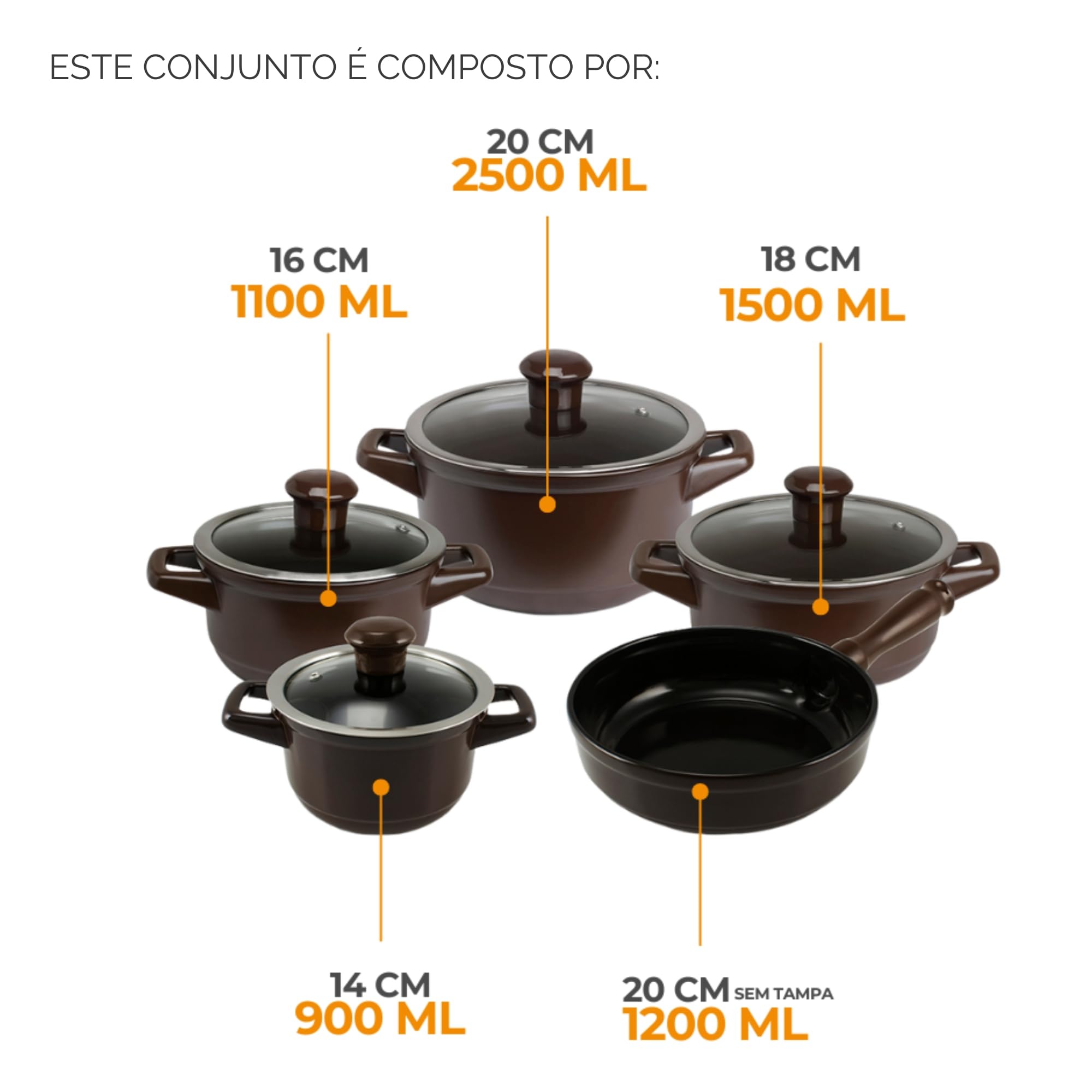 Ceraflame Conjunto Panelas de Cerâmica Duo Smart 5 Peças Chocolate