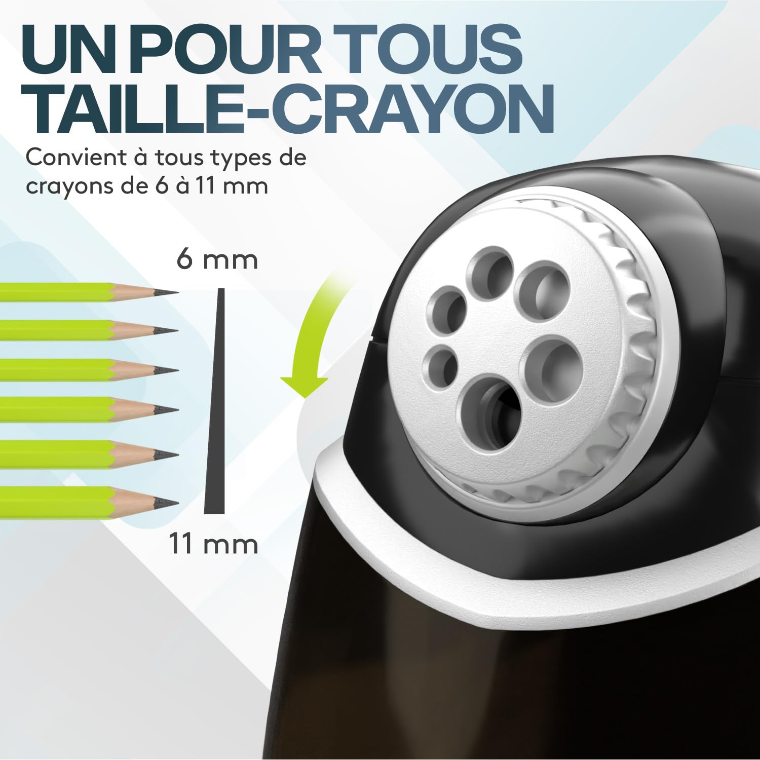 ACROPAQ Taille-crayon électrique - Taille-crayon professionnel, avec contenant, 6 trous pour stylos épais et fins - taille-crayon avec boîte - noir,41010