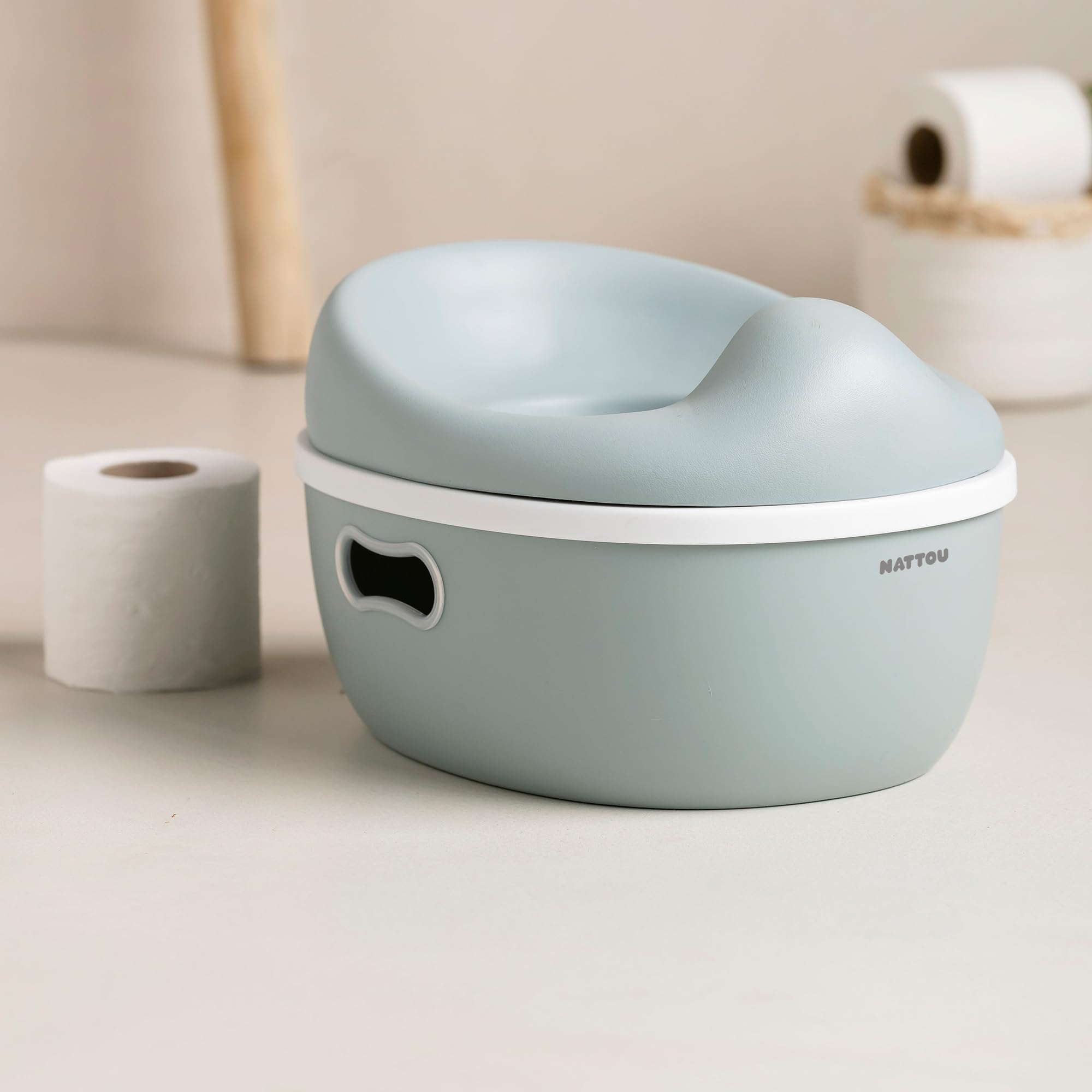 Nattou Pot 3en1 pour bébé, Pot + Tabouret + Siège de toilette pour enfants, Apprentissage facile de la propreté, Env. 34 cm, De 18 mois à 4 ans env., Care, ABS/EVA, Bleu