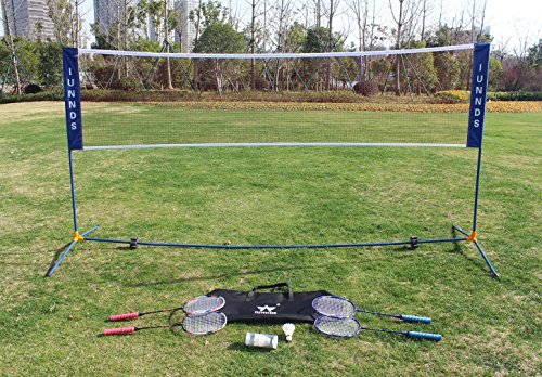 IUNNDS KLB Sport Height Adjustable Portable Volleyball Badminton Tennis Net Set with Stand/Frame for Adults and Kids (14ft)