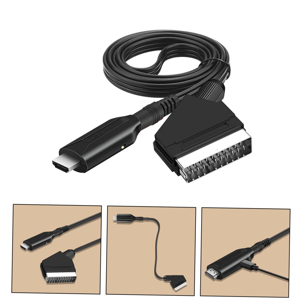 SHINEOFI 5 Pezzi Convertitore Video Scart Adattatore Audio e Video per Tv Vhs e Dvd Design Compatto e Alimentato Tramite USB Consumo