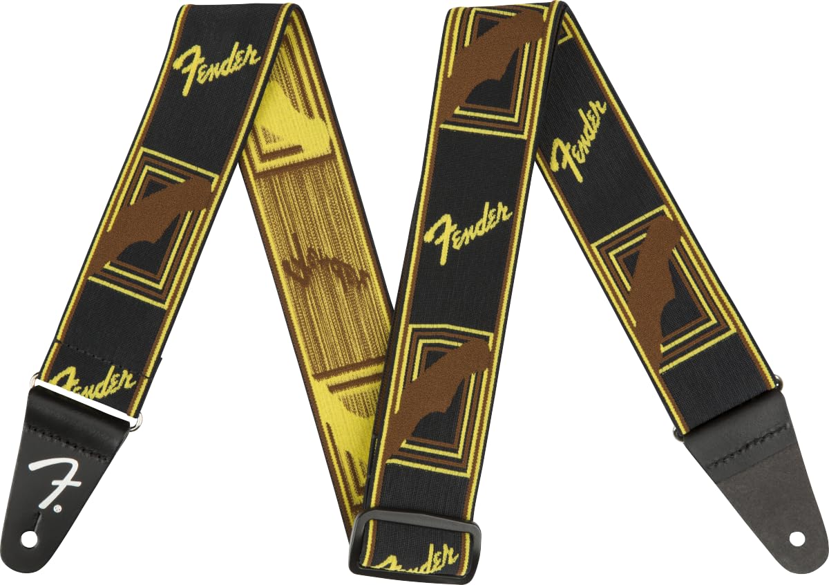 Fender©"Weighless™ Monogram Sangle pour Guitare et Basse - 5cm de large - Noir/Jaune/Brun