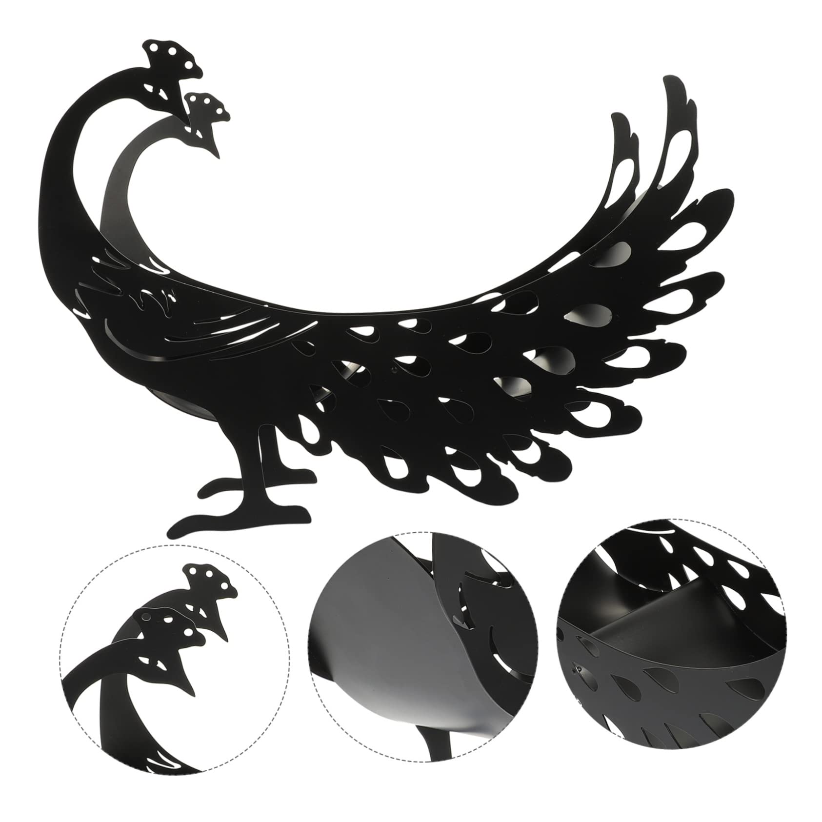 Portarrollos de Papel Higiénico Forma de Pavo Real de Hierro Negro | Almacenamiento Estable, Diseño Creativo para Sala y Cocina, Decoración de Escritorio