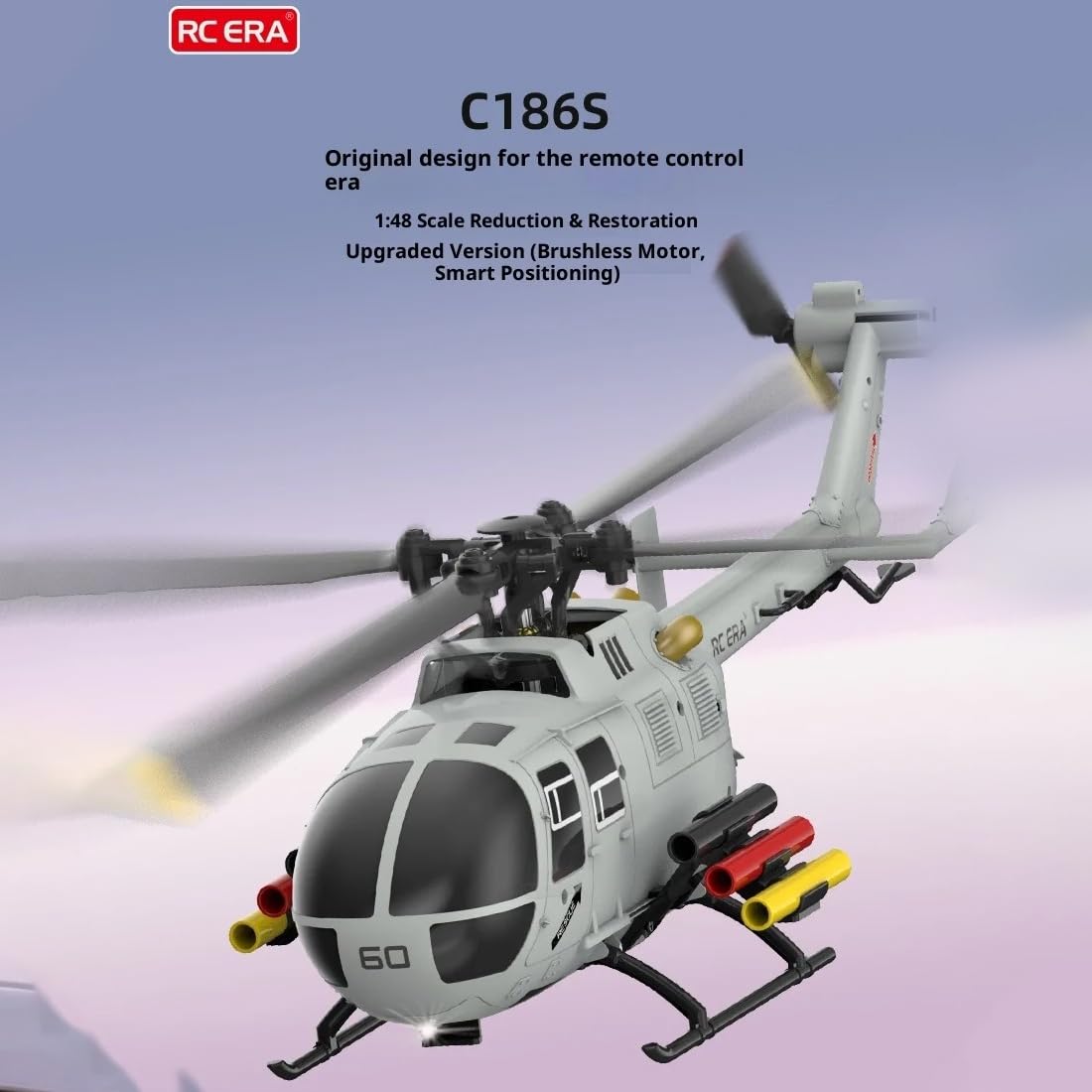 Helikopter RC w skali 1/48 dla dorosłych, RC ERA C186S BO105 bezszczotkowy 4-kanałowy 6-osiowy żyroskop zdalnie sterowany samolot z optycznym pozycjonowaniem przepływu, prezent na Boże