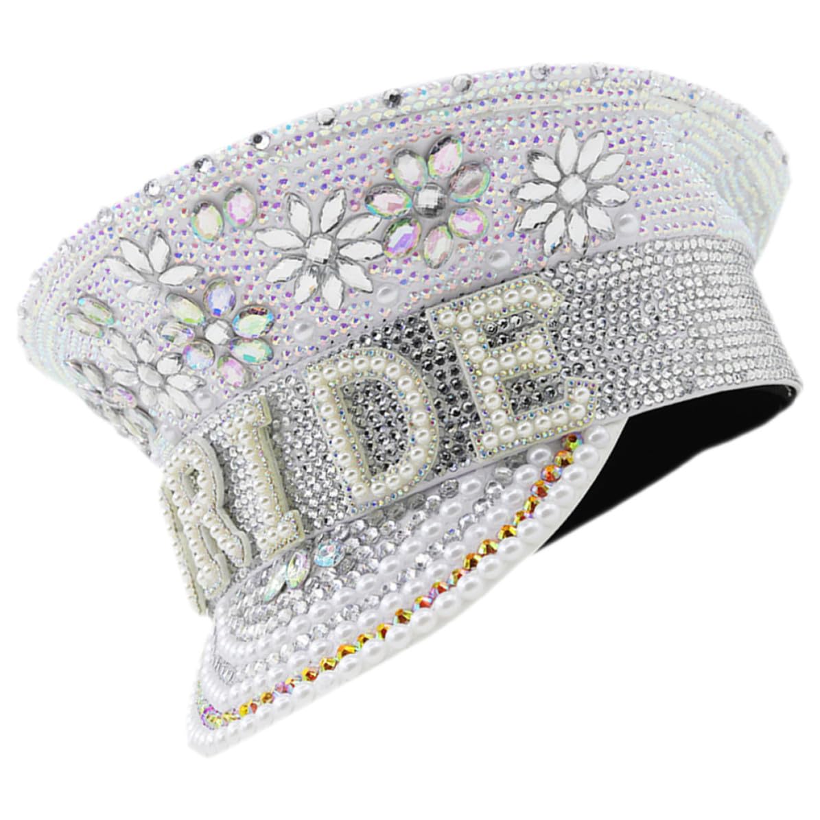 Angoily Sombrero Blanco para Despedidas de Soltera Ajustable y Cómodo Incrustaciones de Gemas de Imitación de Novia y Otros Eventos Obsequios