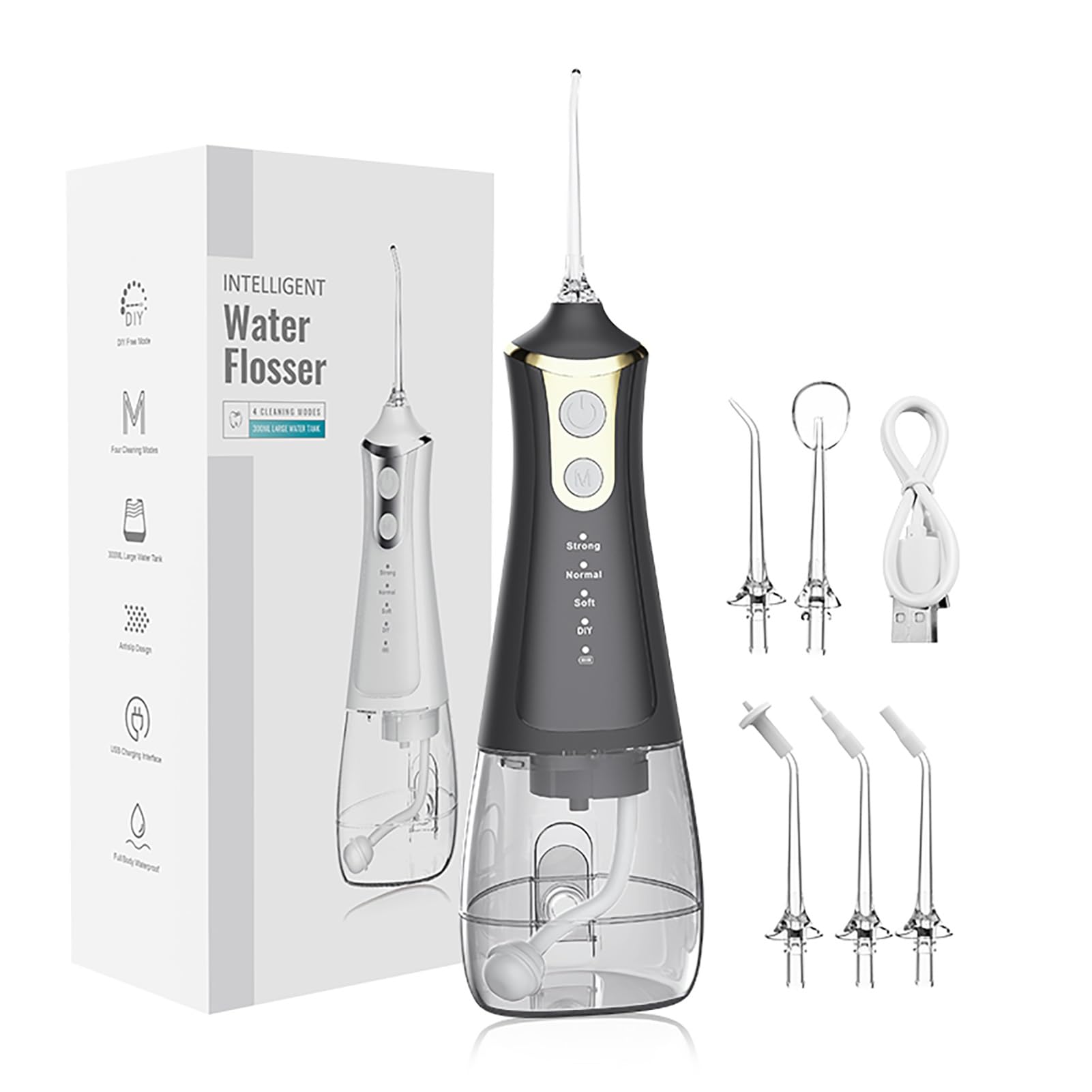 Irrigatore Orale Dentale Professionale Ricaricabile con 5 Ugelli 4 modalità Irrigatore Ad Acqua for la Cura degli Apparecchi Ortodontici Adatto for Viaggi e Uso Domestico (Color : Gold)