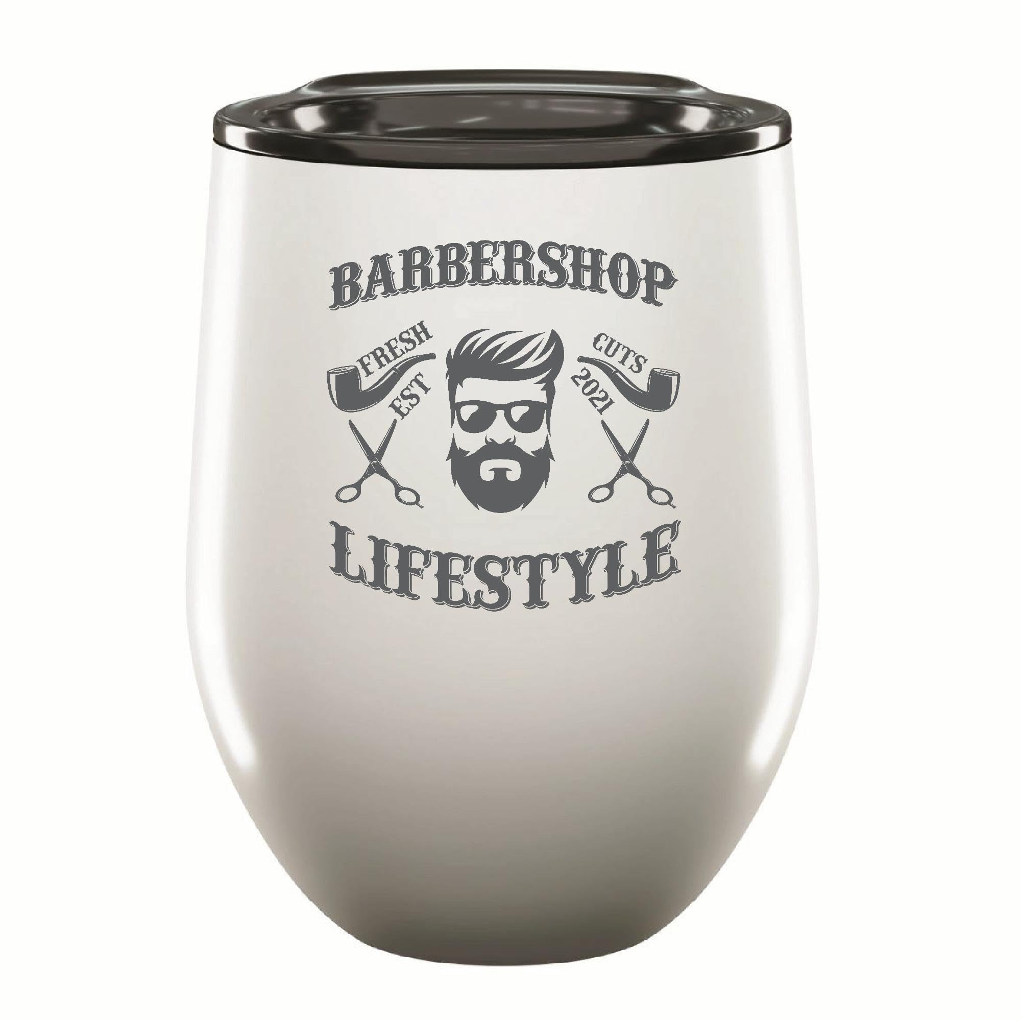 Creative Gift with Barber Design Barbershop Perfect Present Idea for Fresh Barber Clients 12oz Wine Tumbler Cup