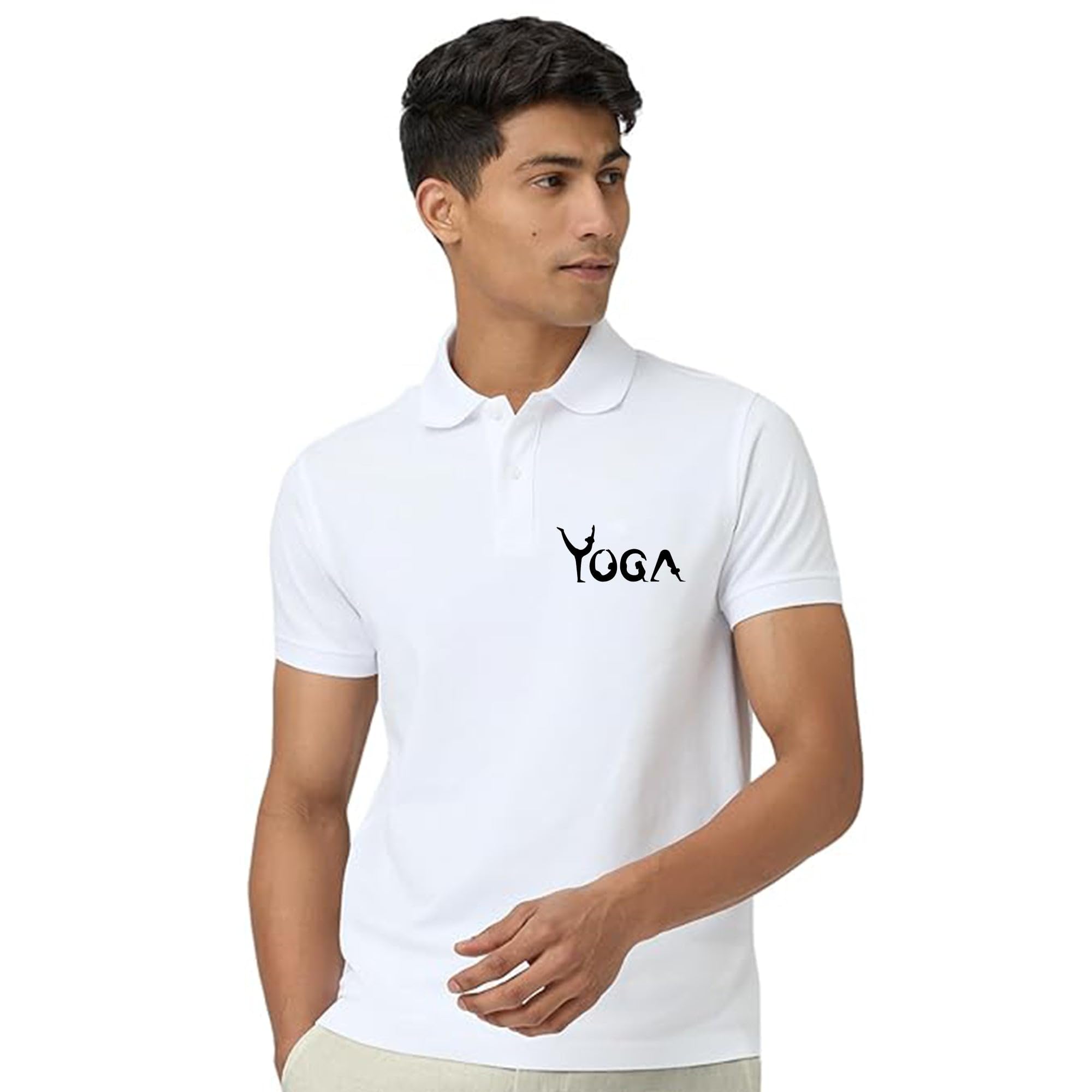 COTTONTEE Yoga Day White Polo T-Shirt for Men and Women| Dryfit Sports Fabric Polo T-Shirt White Polyster t-Shirts Men and Women-picture-17