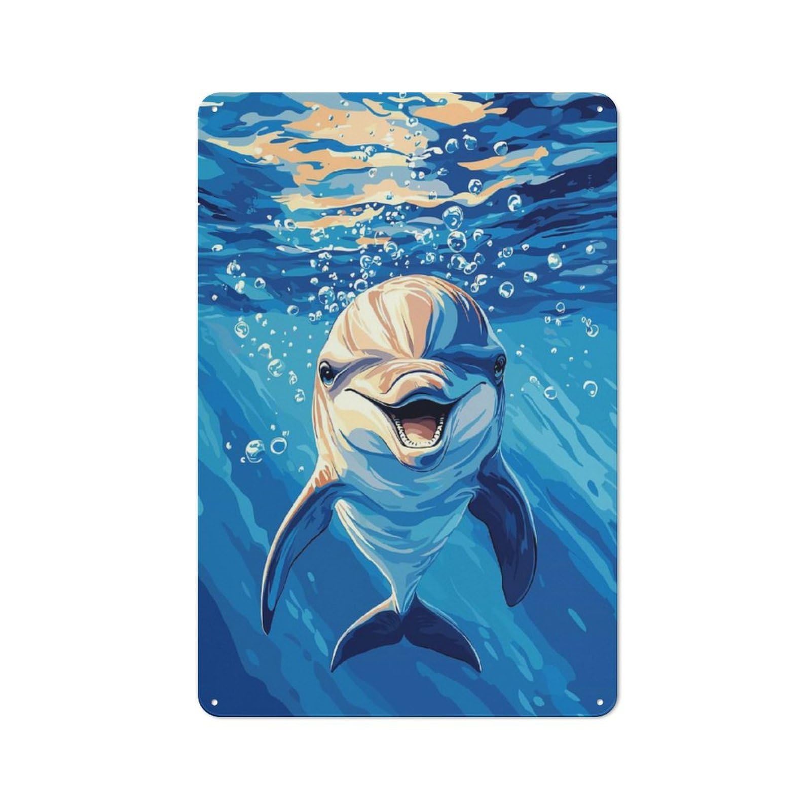 Shop Front Style Smiling Dolphin Underwater Cafe Metal Sign 30x20cm, Bistro Wall Plaque for Tea Room, Shop Wall Or Breakfast Area