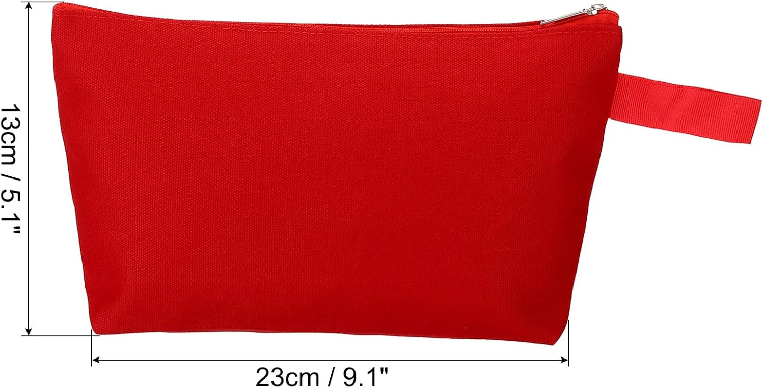 PATIKIL 9.1 x 5.1 Canvas Makeup Bags with Strap, 5 Pack Pencil Multipurpose Cosmetic Zipper Bag Case Travel Toiletry Storage Pouch Organizer for Home Office, Red - Image 2