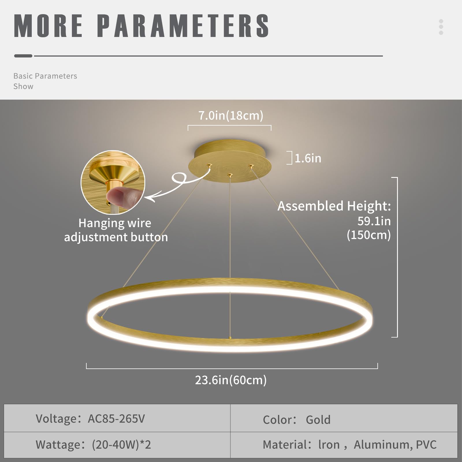 Mikeru 60cm Round Gold Pendant Light - Image 2