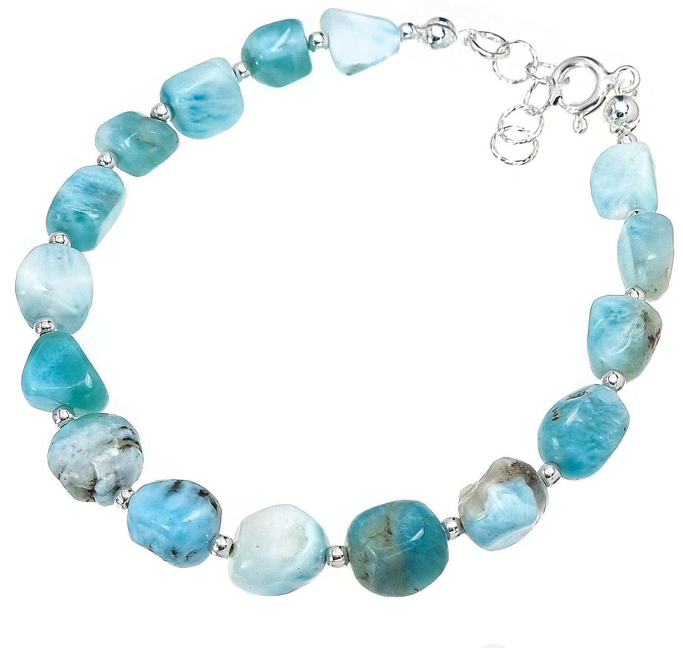 ARANDE, Bracciale originale Larimar con pietre naturali, realizzato a mano, in argento 925, lunghezza regolabile, Eine Grösse, Argento, Larimar