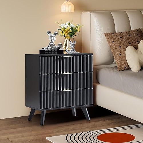 Miniatura 7 de Cómoda moderna Mid-Century de 3 cajones, cómoda de 3 cajones para dormitorio, unidad organizadora de almacenamiento moderna con patas de madera,