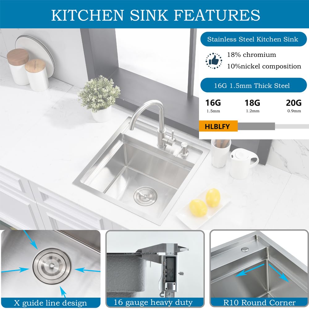 Ruvati 18 X 20 Inch Drop-In Topmount Rounded 16 Gauge Stainless Steel Kitchen Sink Single Bowl - RVH8006 - View #3