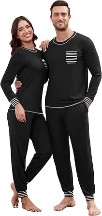 Matching Long-Sleeve Pajama Set for Men and Women, 2-Piece