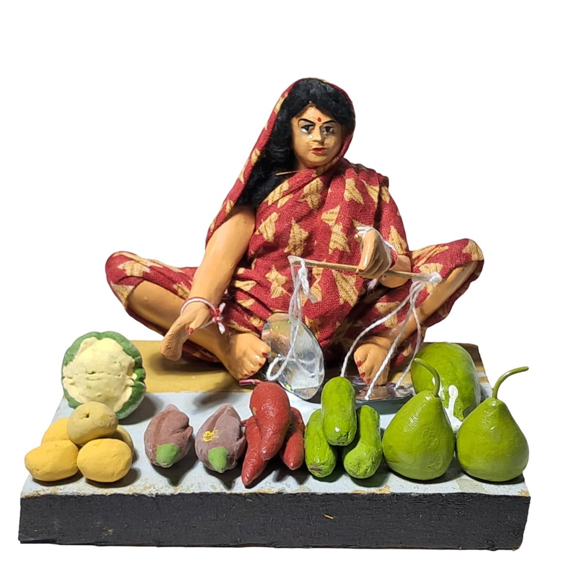 Rainbow Feathers The Indian Vegetable Seller Handmade Decorative Clay Figurine|SabjiWali|Golu Dolls|Golu Bommai|Krishnanagar Clay Doll|DeshKiMitti|Handpainted|FestiveGift|Rural Artisans|MakeInIndia