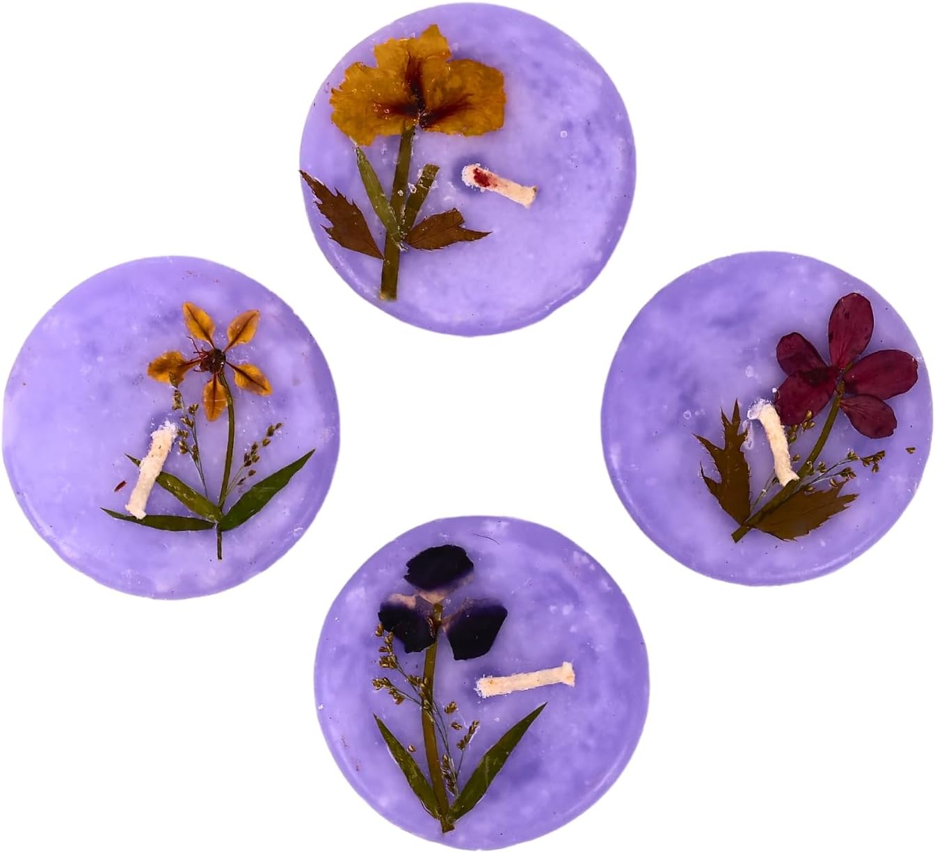Aroma Eco-Friendly Soy Wax Handmade Pack of 4 Scented Candle Diwali Decoration Premium Organic Diyas Gifting (Burning time 3 Hours) Natural Floating Candles (Lavender)