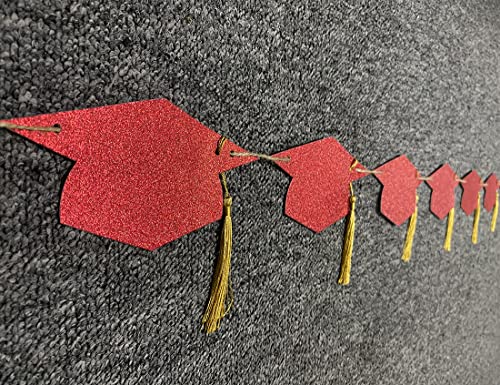 Image of Graduation Decorations Class of 2026 Pre-Strung Glitter Congrats Grad Graduation with Tassel Party Congratulations Banner Decor College High School Graduation Party Favors Red