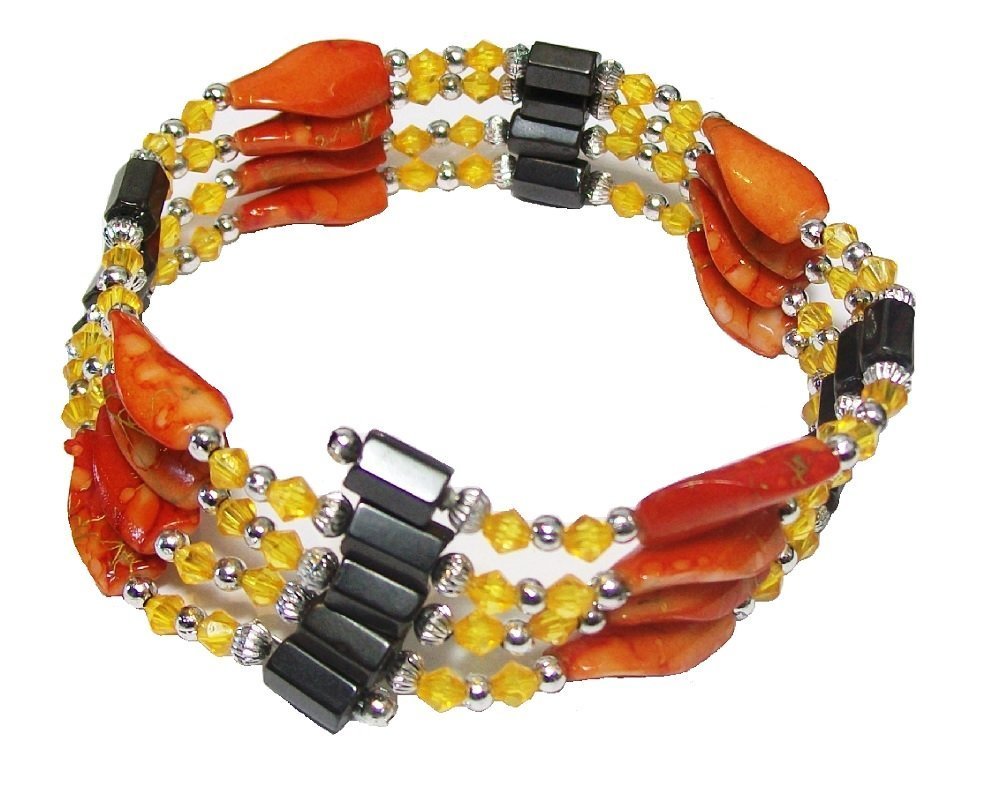 Mytoptrendz® Magnet and Simulated Hematite Bead Magnetic Necklace Wrap. Versatile Magnetic Necklace (Orange)