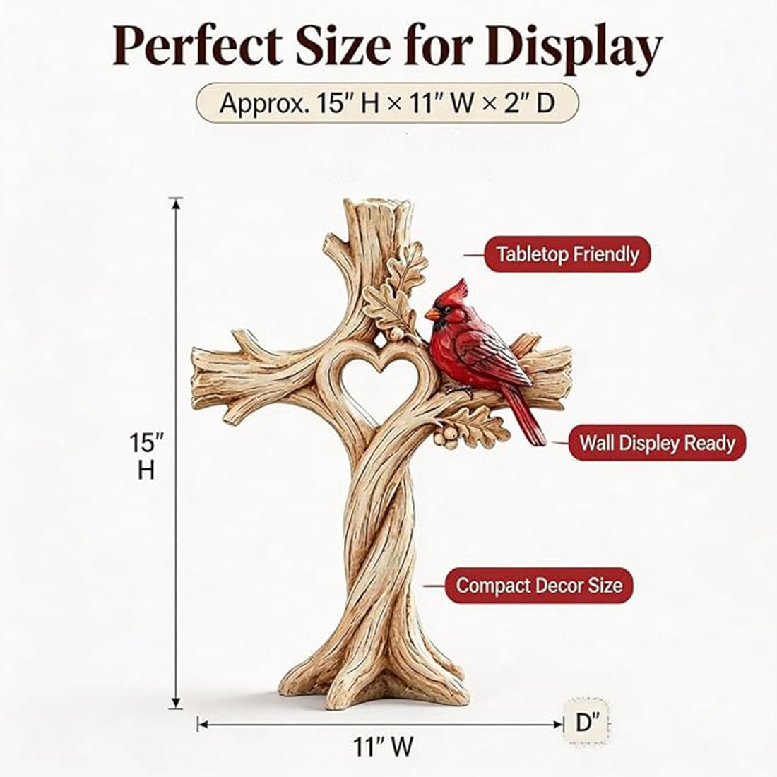 Árbol del Corazón del Cardenal Cruzado – Madera Maciza Tallada a Mano (2 piezas)