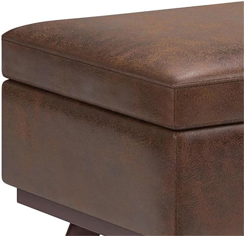 Vista 345 de SIMPLIHOME Owen - Otomana rectangular pequeña de 36 pulgadas de ancho de mediados de siglo en piel sintética vegana negra envejecida, montada