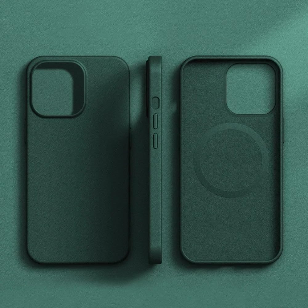 Étui de charge magnétique pour iPhone 14 Pro résistant aux chocs avec cuir de luxe vert - 7